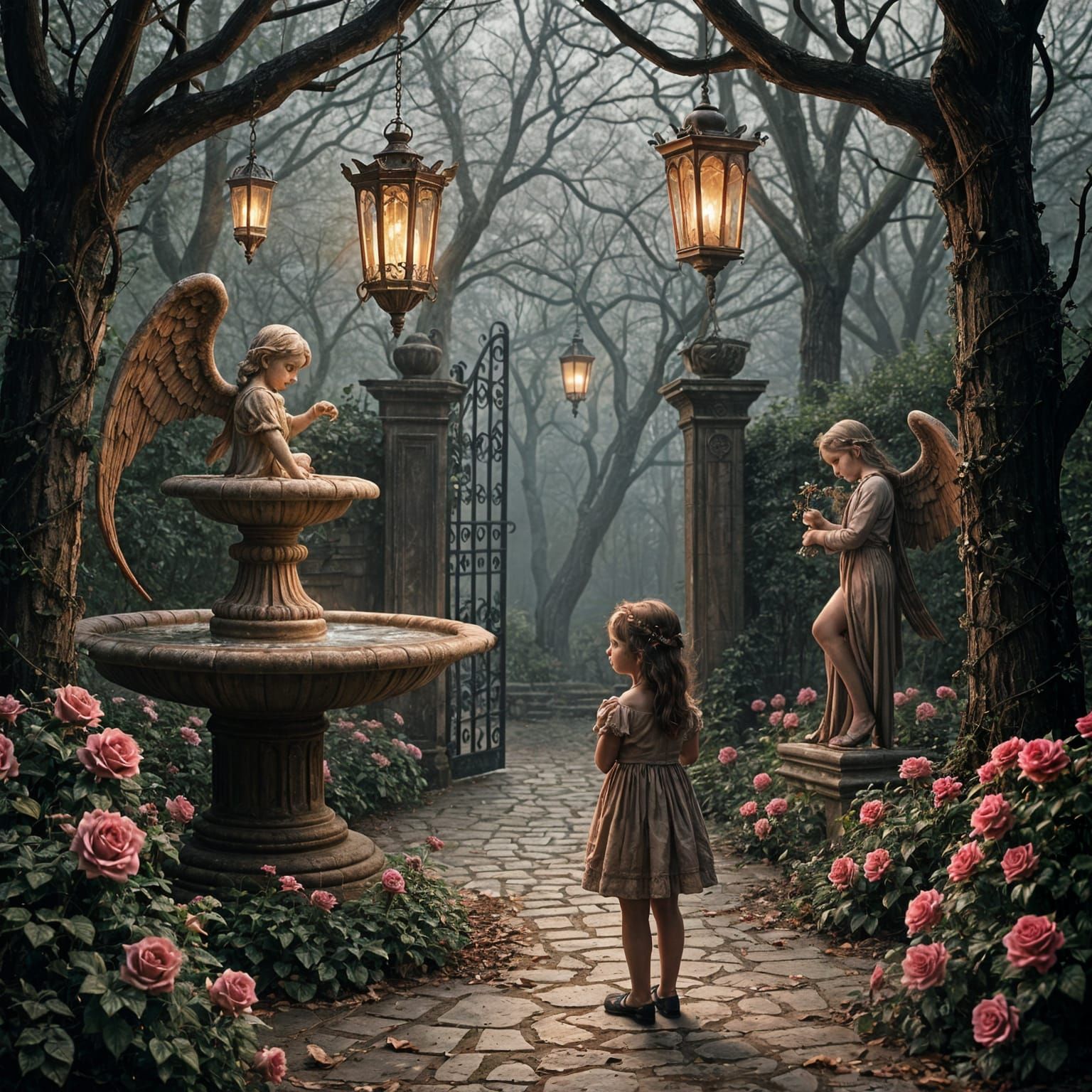 Eerie Gothic Garden at Twilight in Classical Style