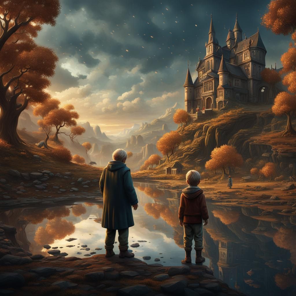Child's Reflection Reveals an Old Man, Fantasy Art