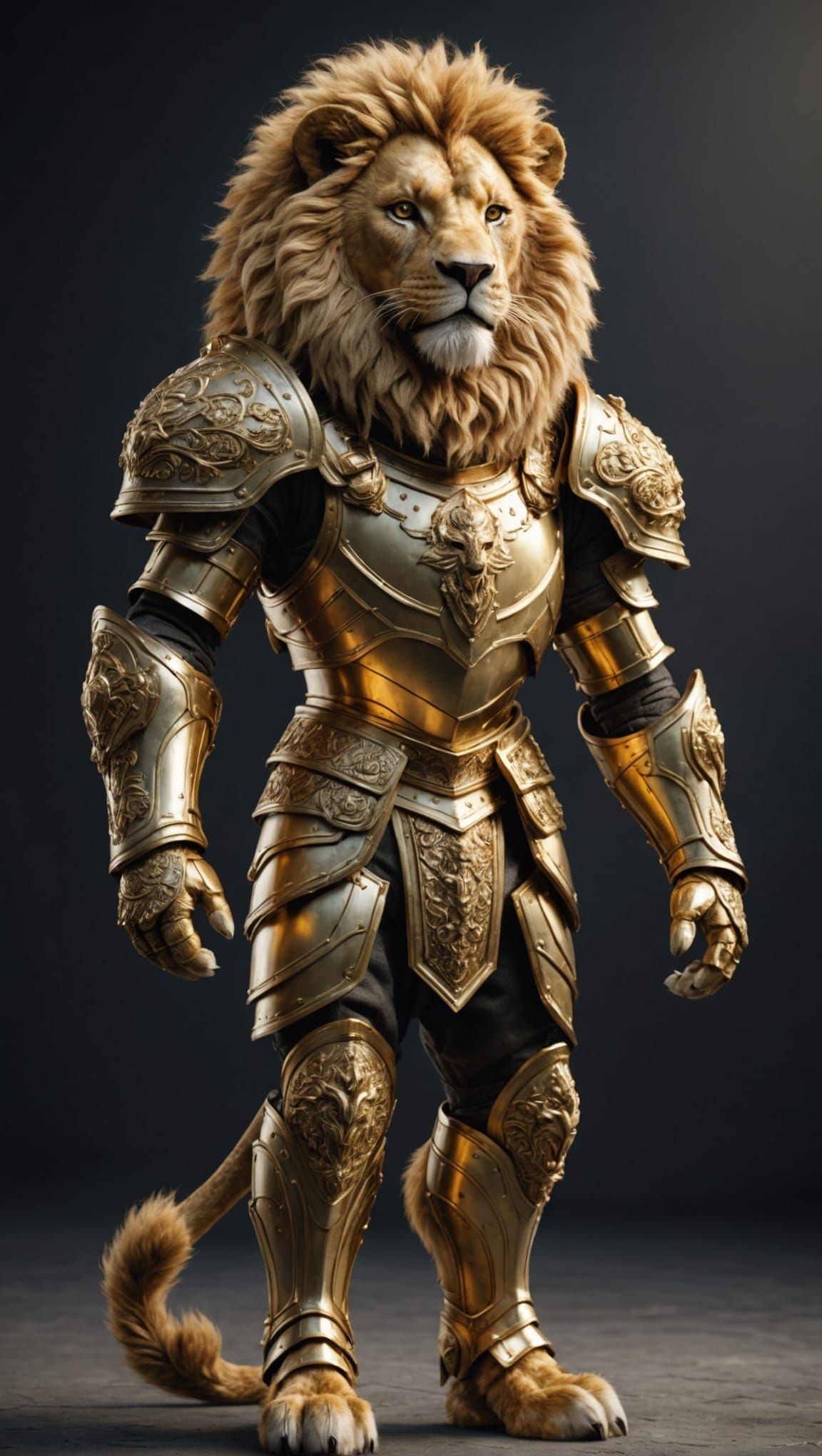 Anthropomorphic Lion in Golden Armor: 3D Render