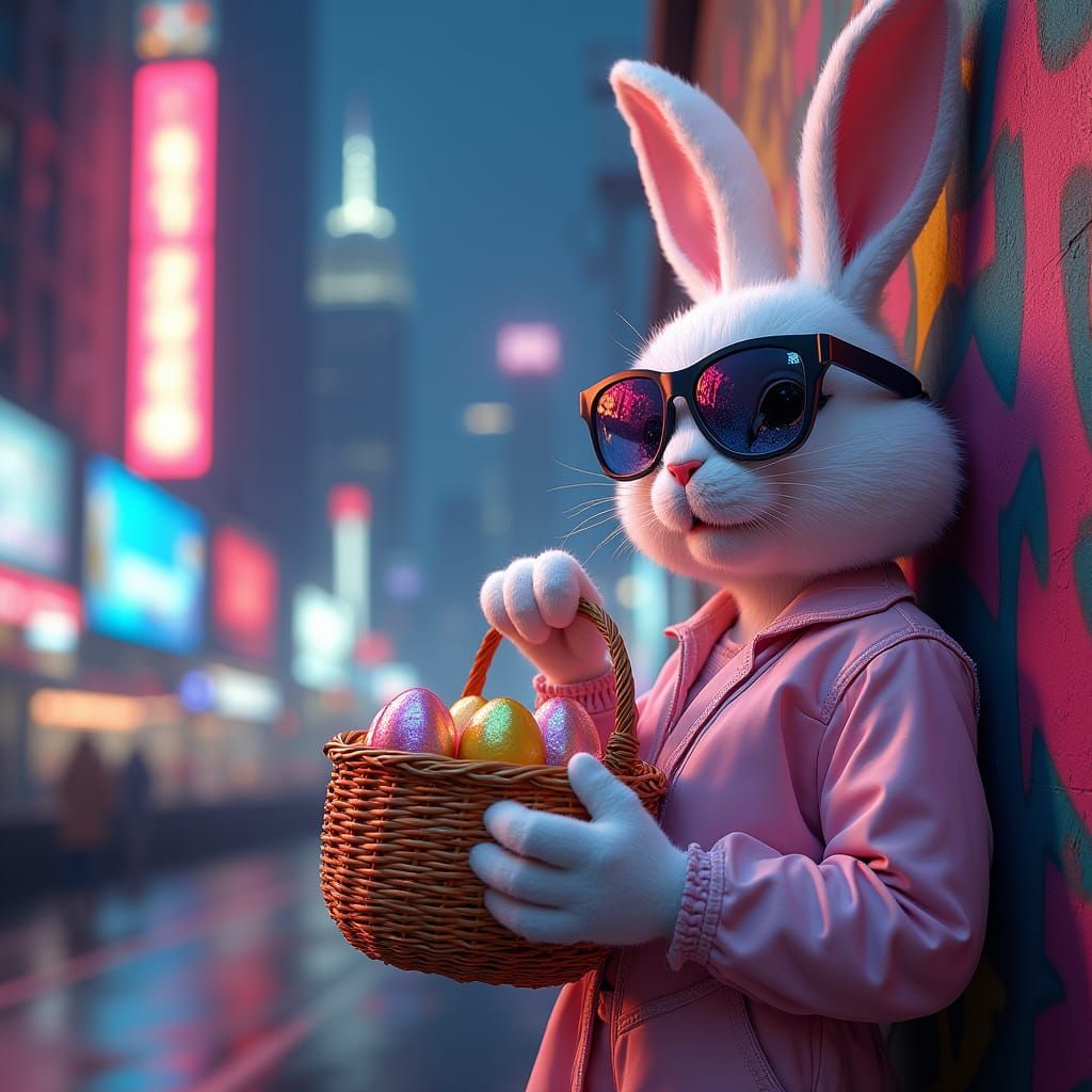 Sleek Easter Bunny in Pastel Jumpsuit and Mirrored Shades Le...