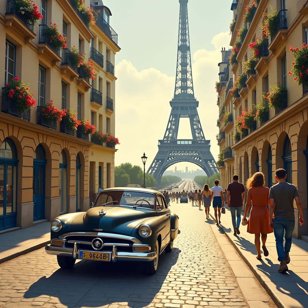 Vintage Car on Picturesque Paris Street
