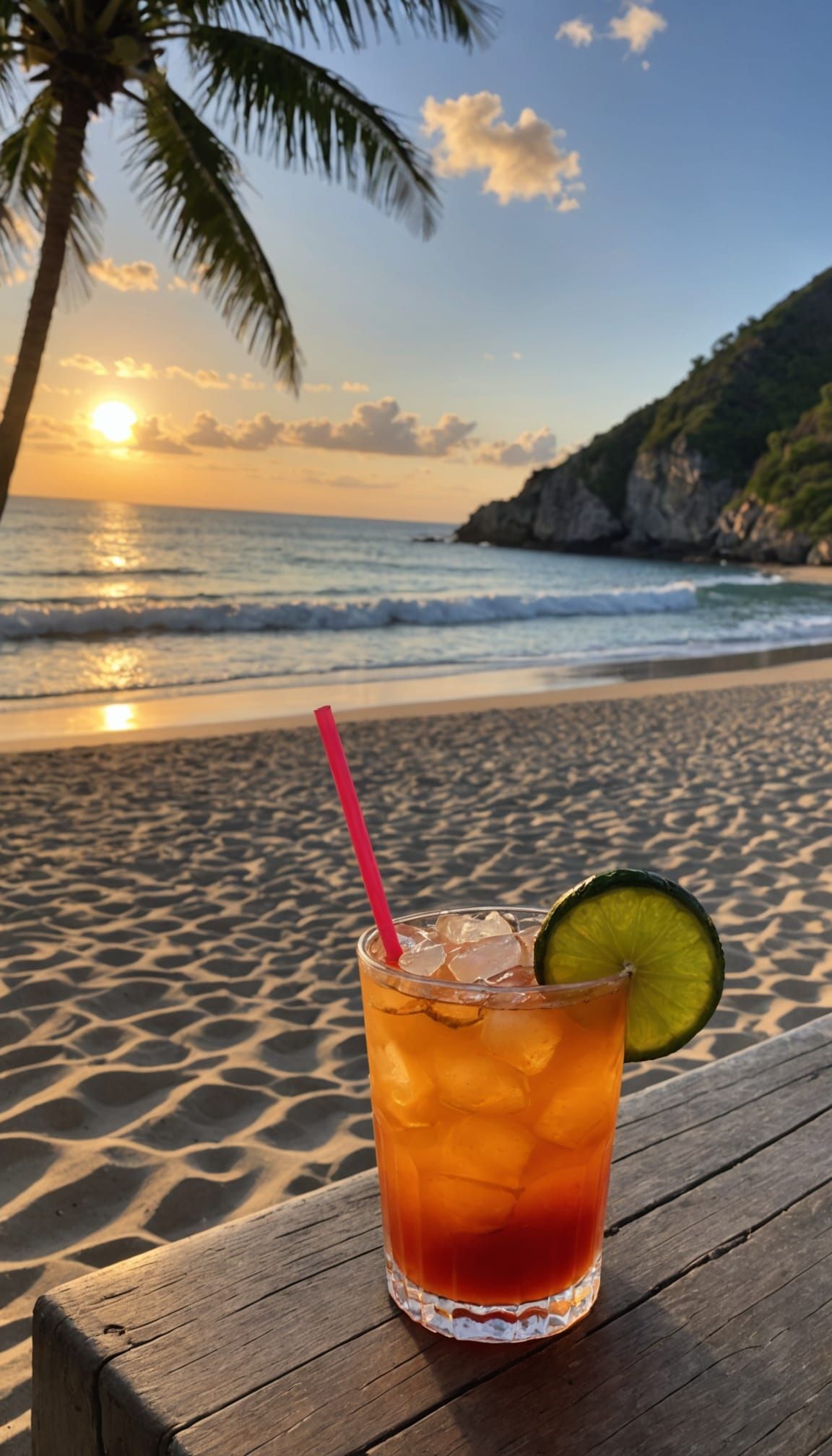 Tranquil Mexican Beach Sunset with Mai Tai