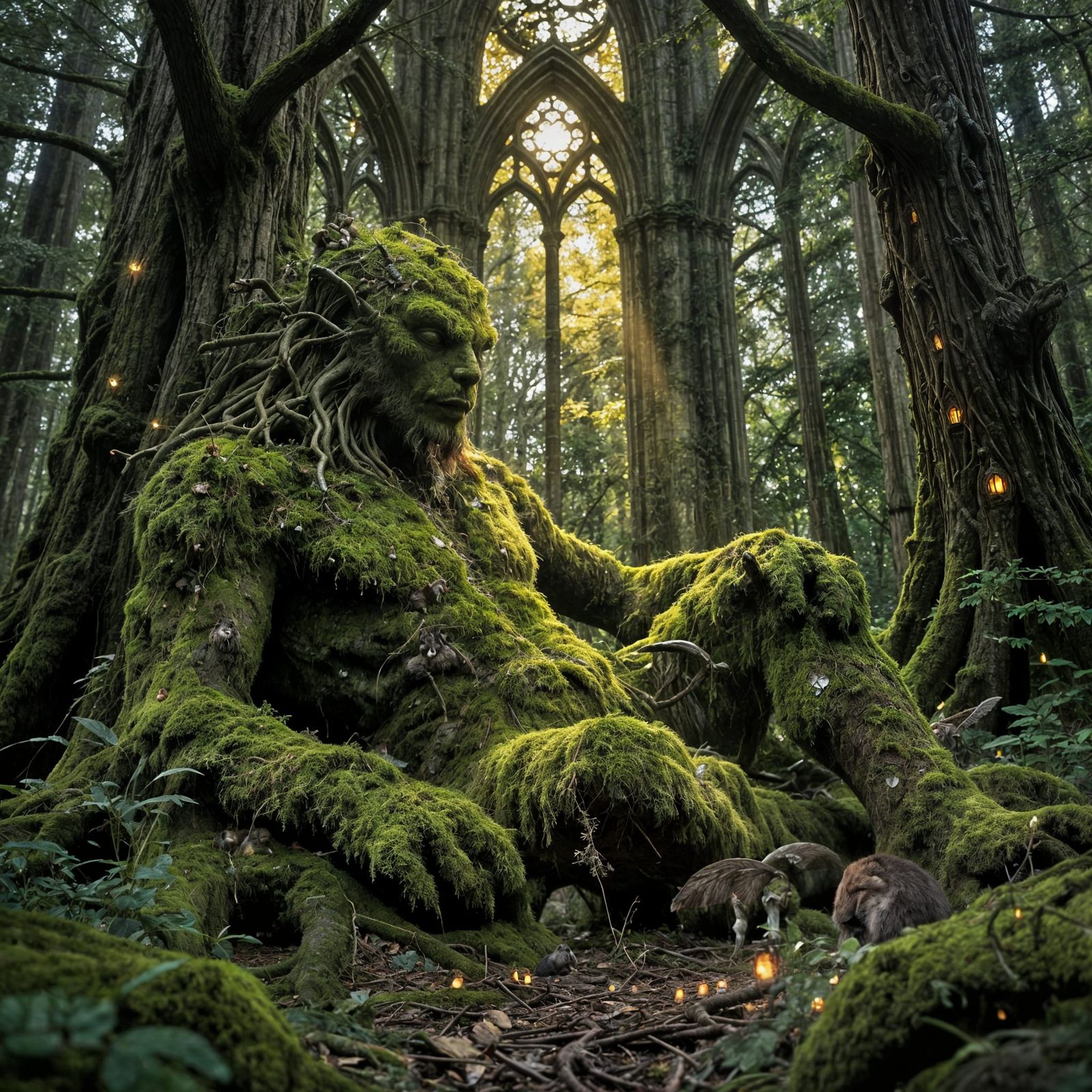 Ancient Forest Guardian Sleeps Under Tree Cathedral