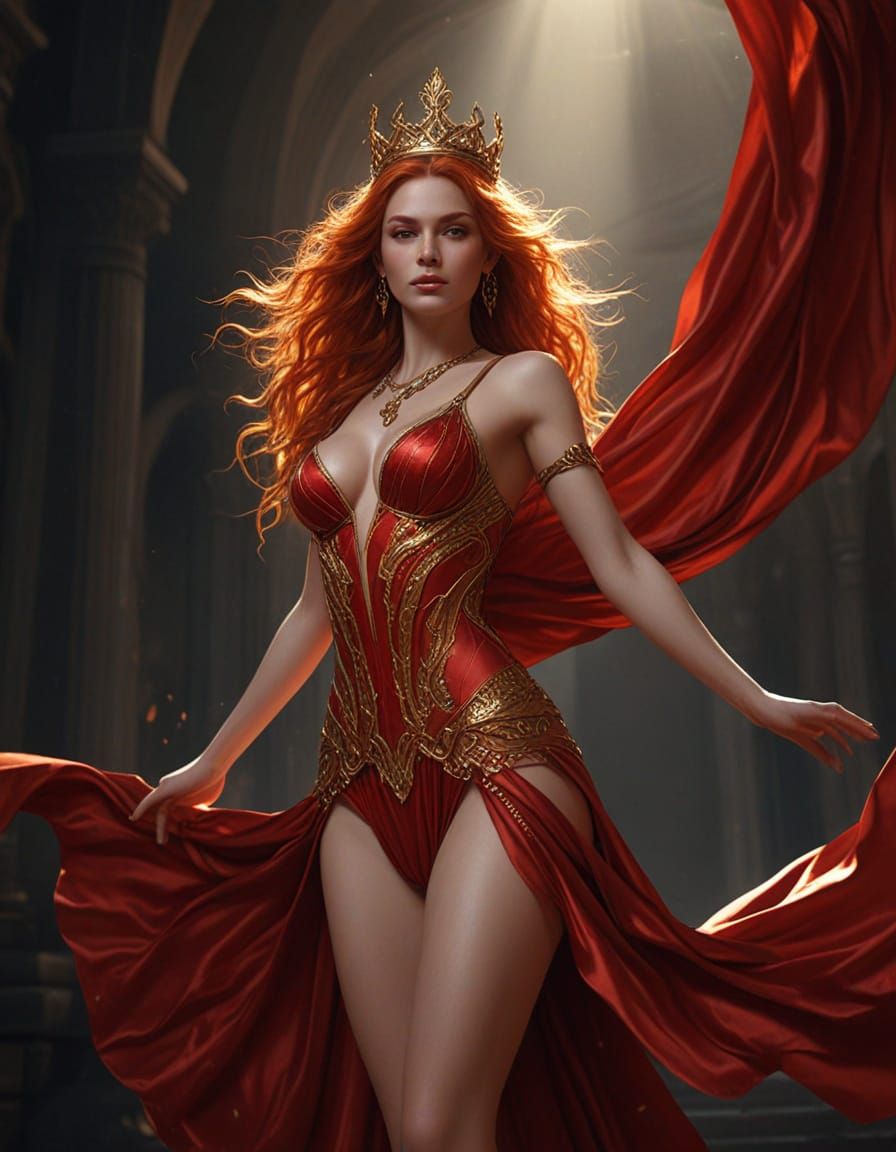The Crimson Queen in Golden Hour Fantasy Art