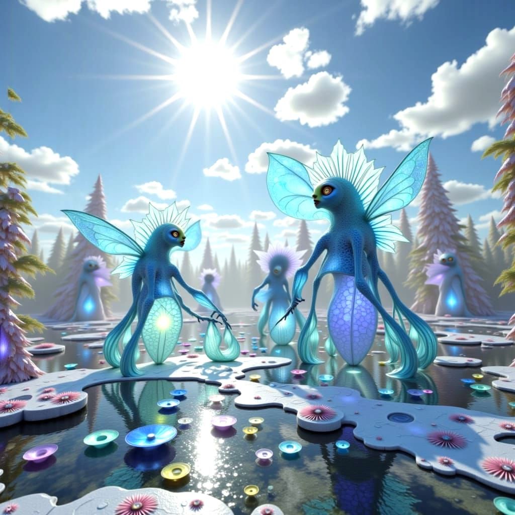 Bizarre Fractal Creatures in a Futuristic Mosaic World