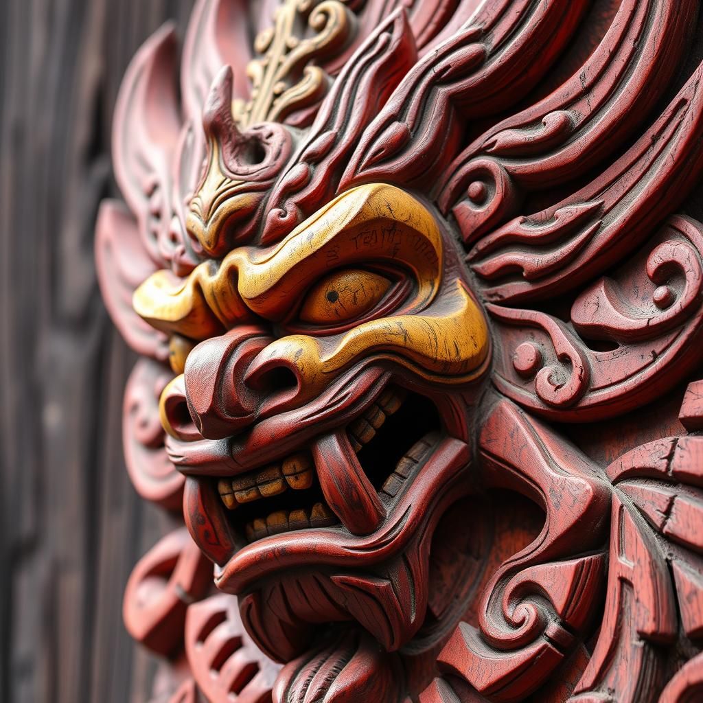 Vibrant Totem Carving Evokes Fear