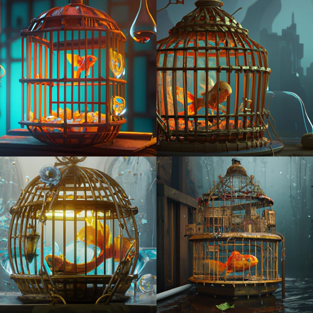 Goldfish in Birdcage: Detailed Matte Painting