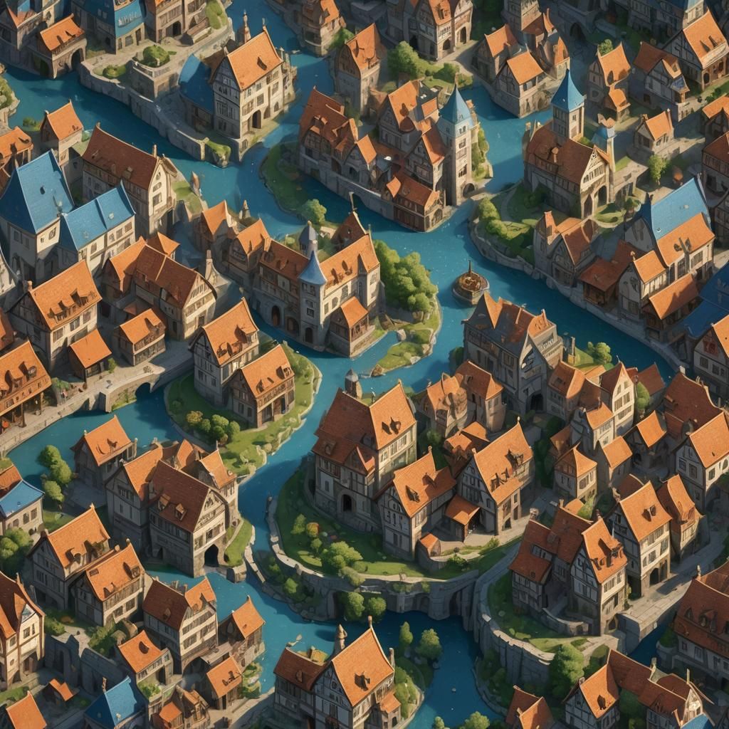 Fantastical Isometric Medieval Cityscape
