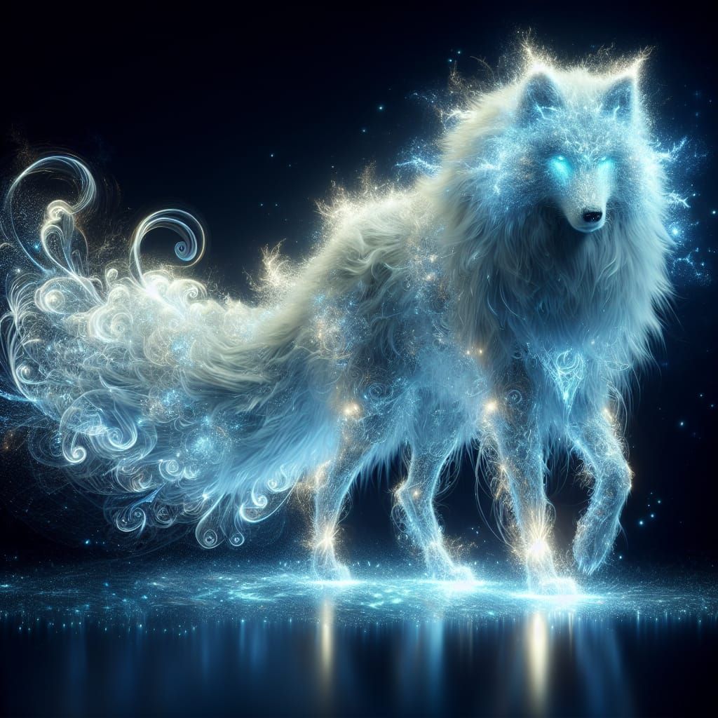 Radiant Glowing Wolf of Light in a Dreamy Scene