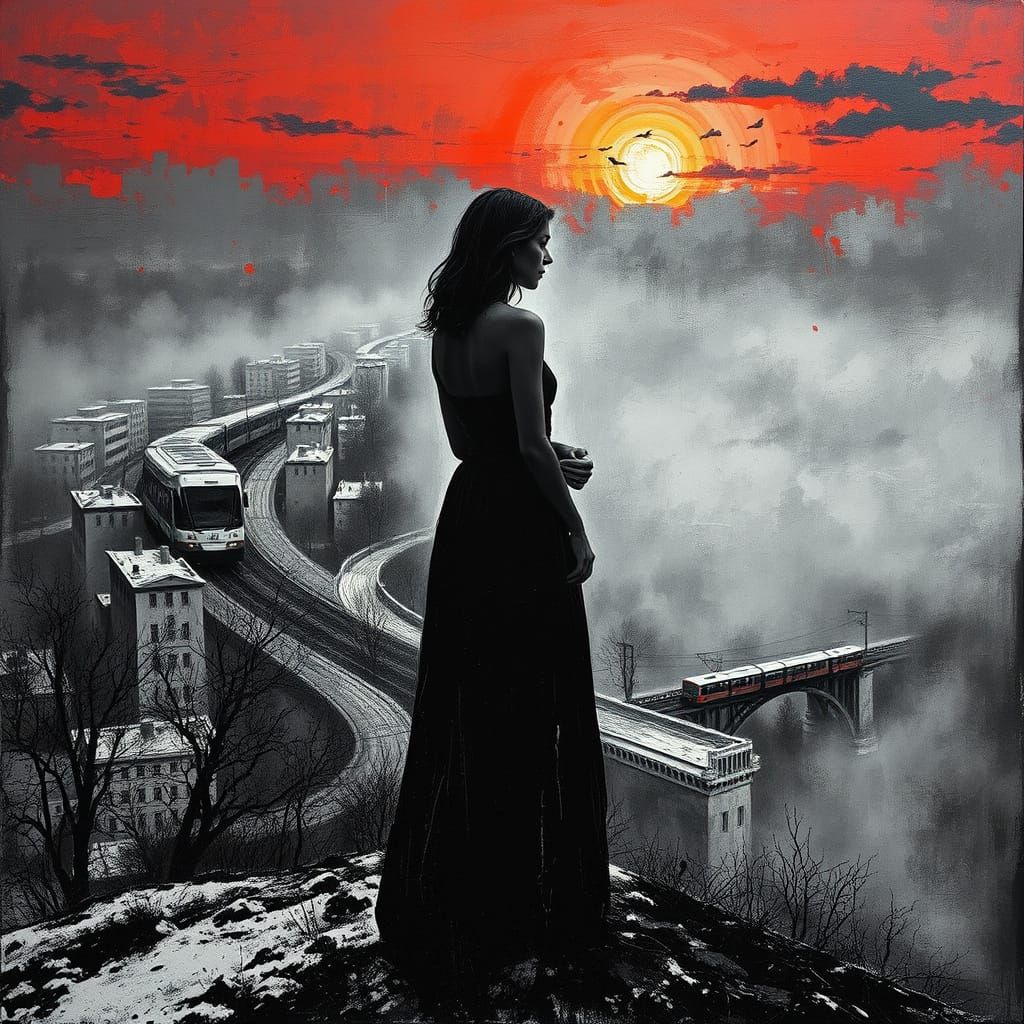 Winter Landscape in Abstract Expressionist Style