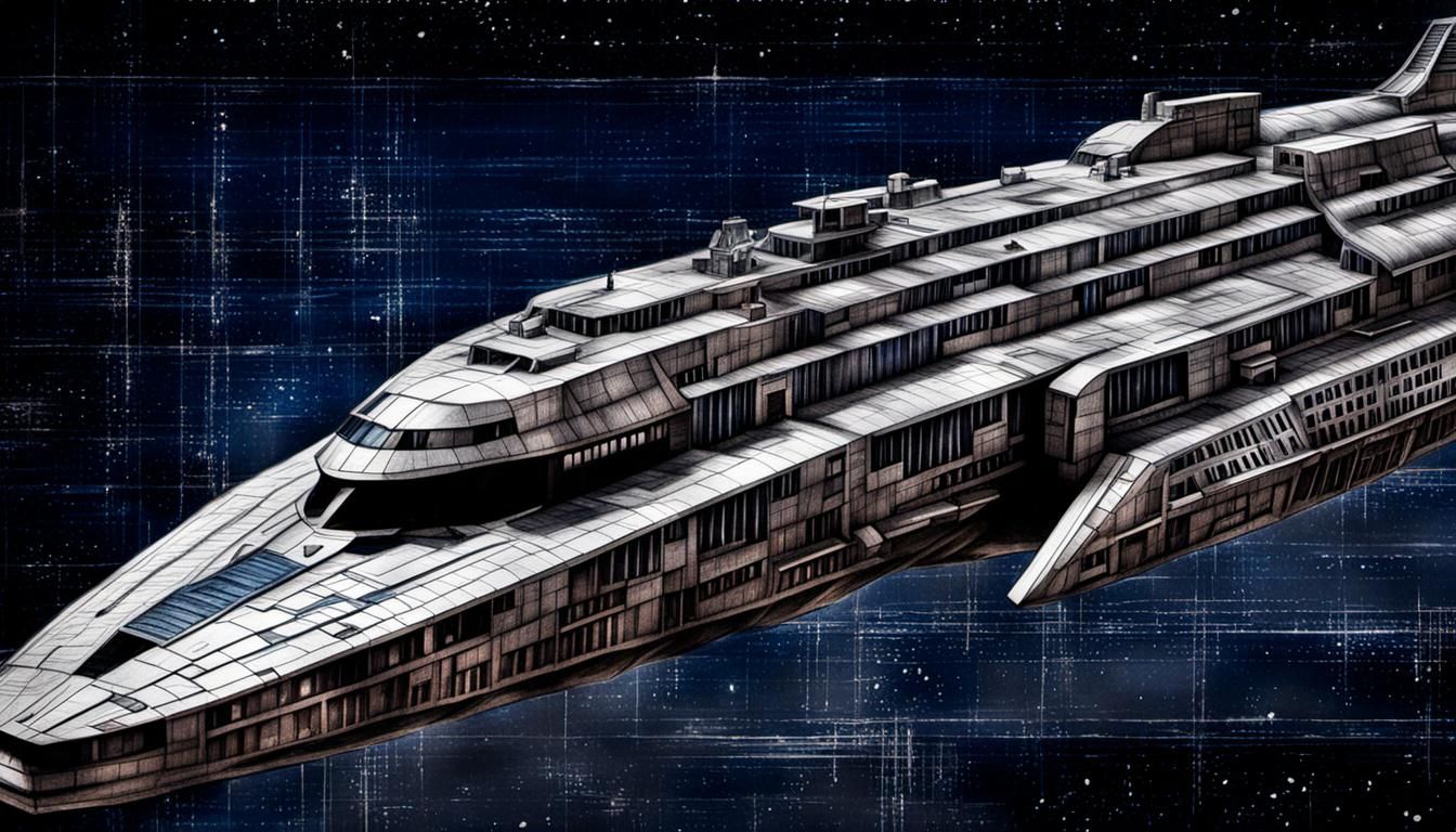 Futuristic Cityscape Blueprint in Film Noir Style