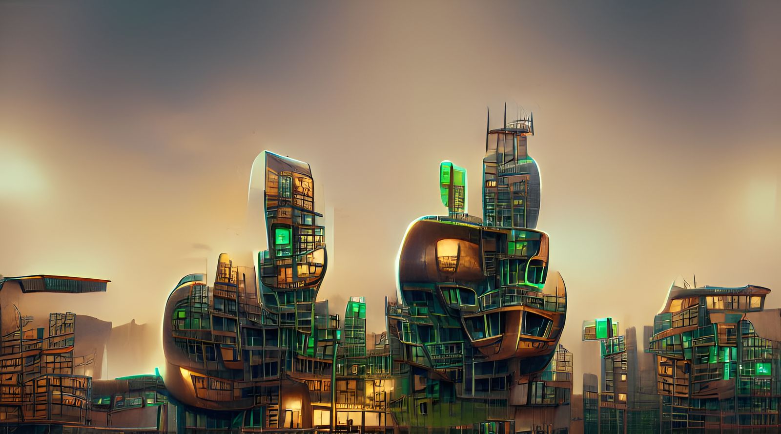 Futuristic Alien Pod Apartments in Cyberpunk Style