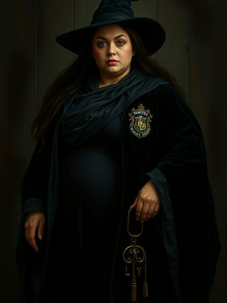 Female Witch in Silver Hogwarts Uniform