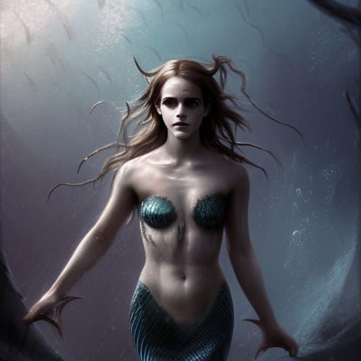 Eerie Mermaid with Sharp Teeth in Dark Fantasy Style