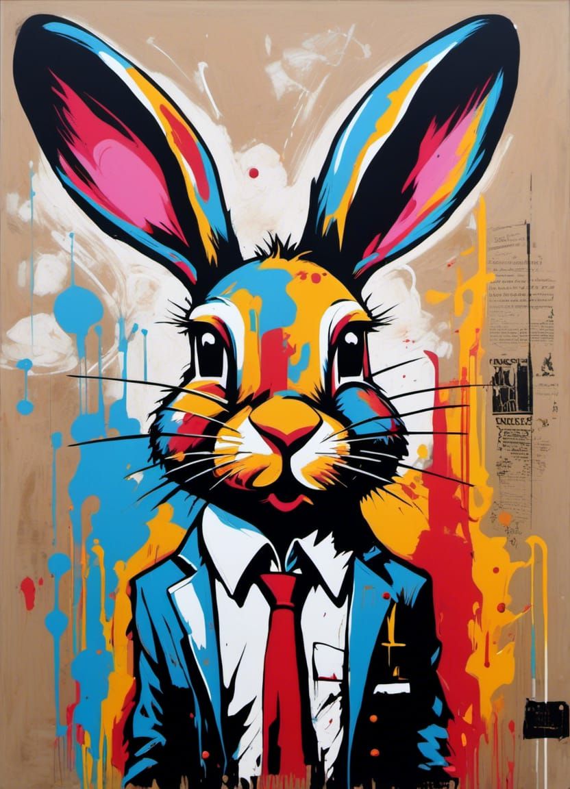 Anthropomorphic Rabbit in Waistcoat, Neo-Expressionist Style