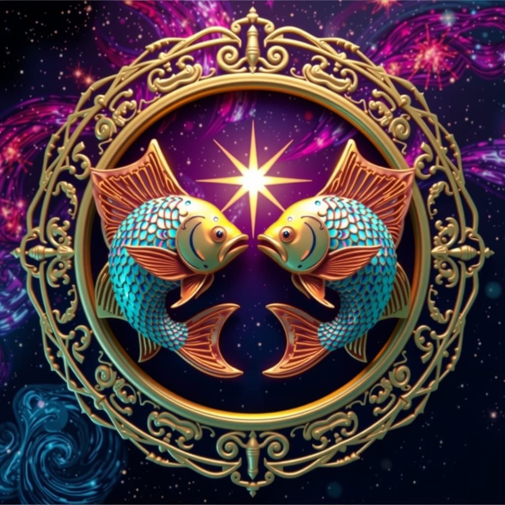 Surreal Zodiac Fish in Celestial Baroque Frame