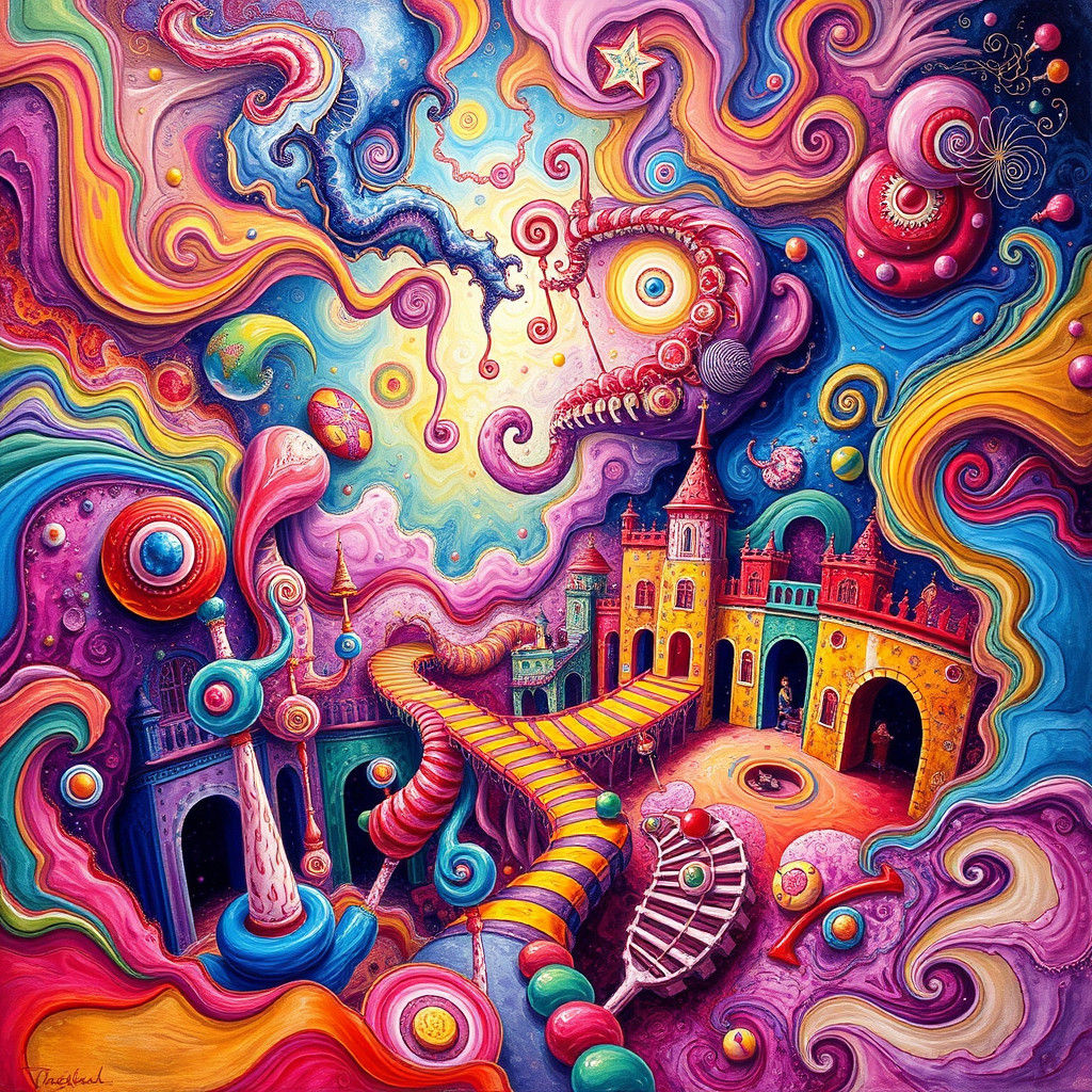 Whimsical Dreamscape: Swirling Colors in Gouache Style