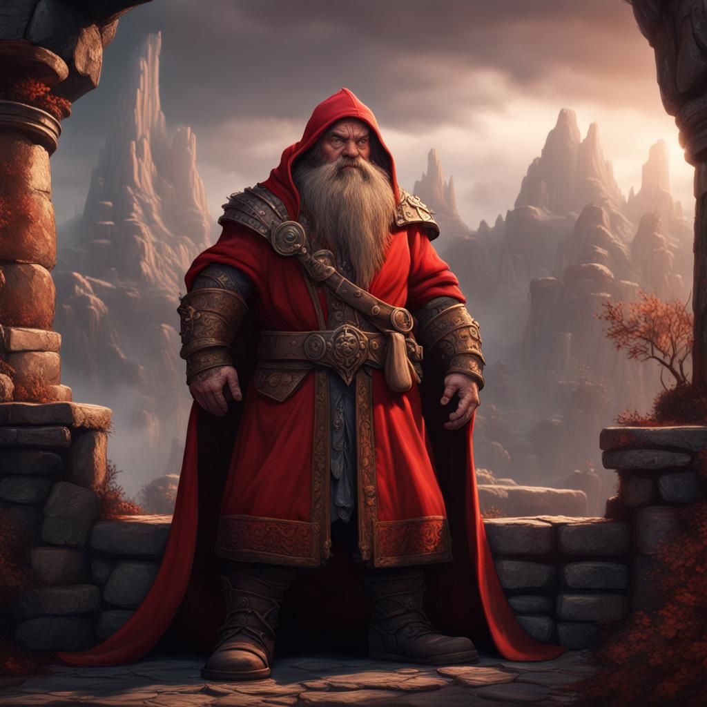 Fantasy Dwarf in Red Robe Digital Art