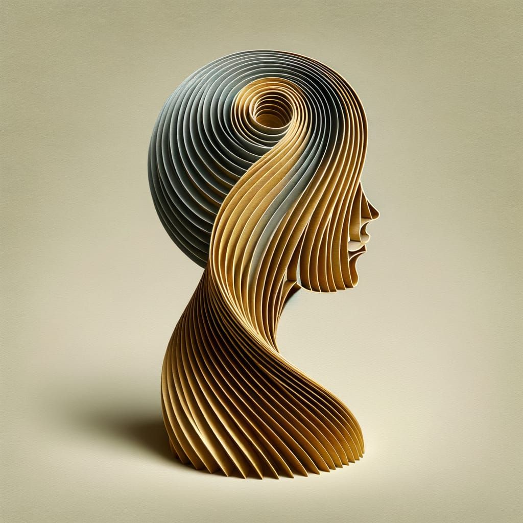 Gold Paper Sculpture of a Woman's Head