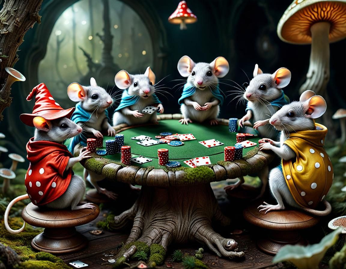 Alien Mice Wizards Play Poker, Digital Art