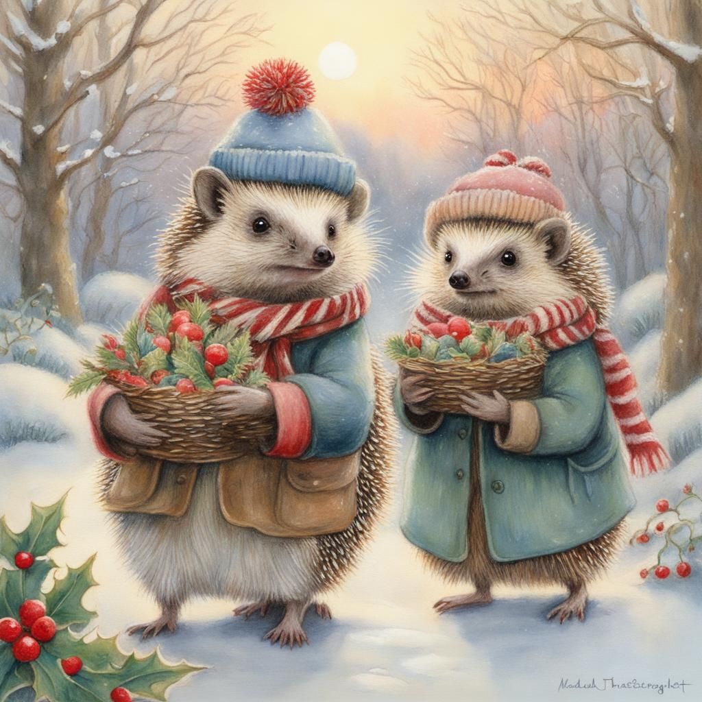 Pastel Winter Hedgehogs with Candy Canes