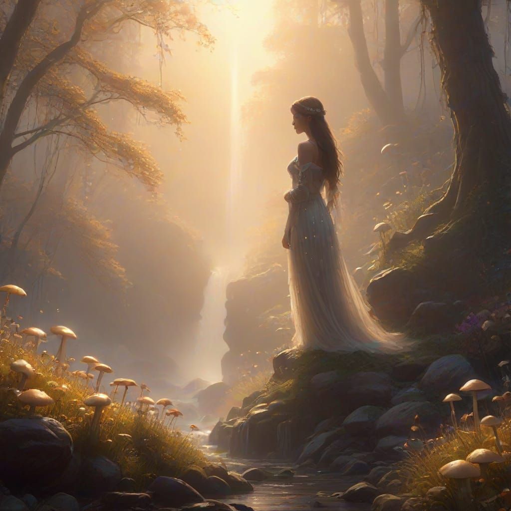 Ethereal Fantasy Figure in Misty Landscape