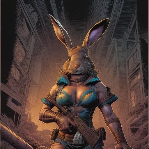 Menacing Rabbit in Comic Book Style