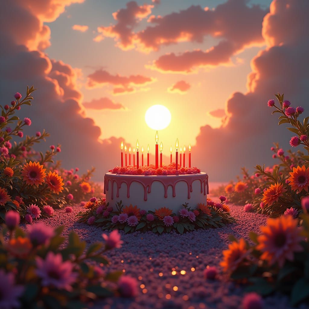 Dreamlike Birthday Cake in Futuristic Style