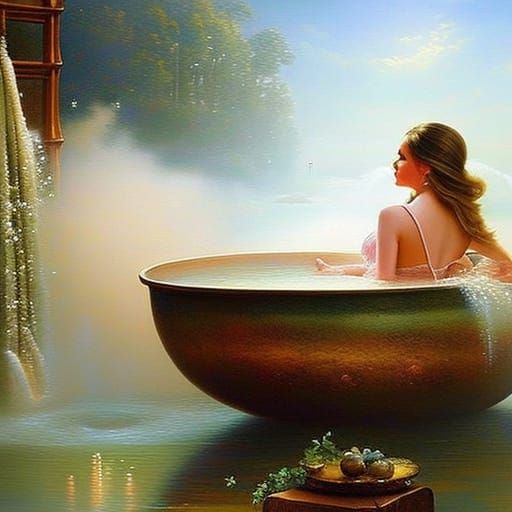 Woman Bathing with Fruit in Ethereal Style