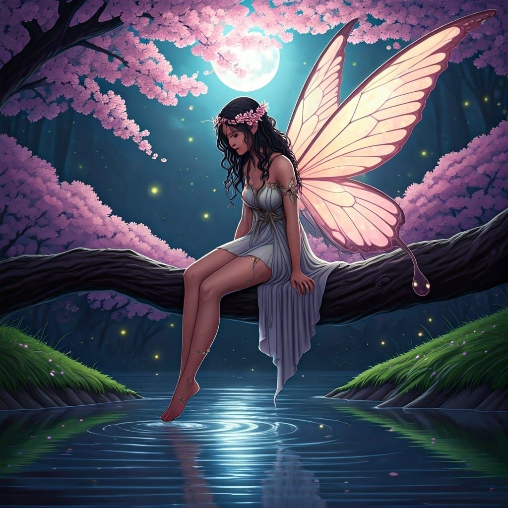 Spring Fairy on Cherry Blossom Branch: Comic Art