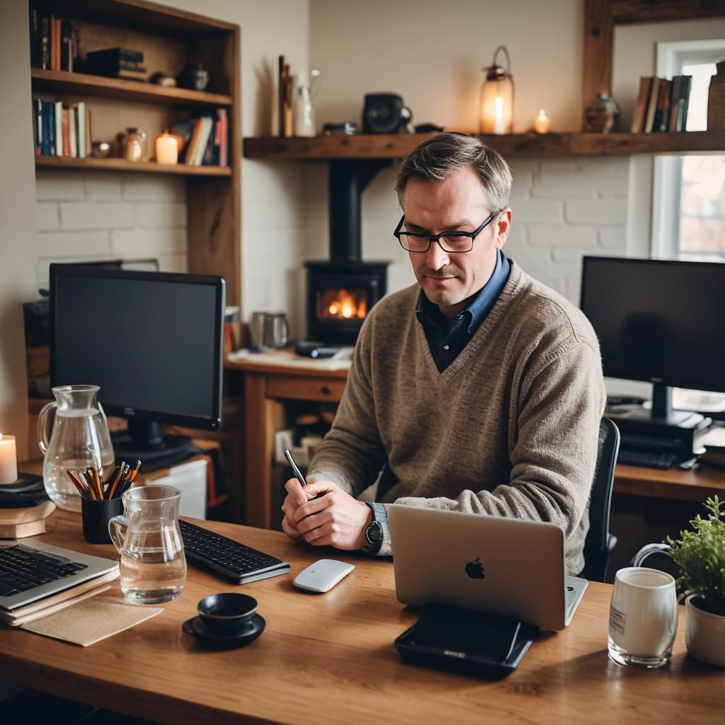 Data Analyst Working From Home in Cozy Office