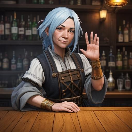 Fantasy Tavern: Old Dwarf Barkeep in Anime Style
