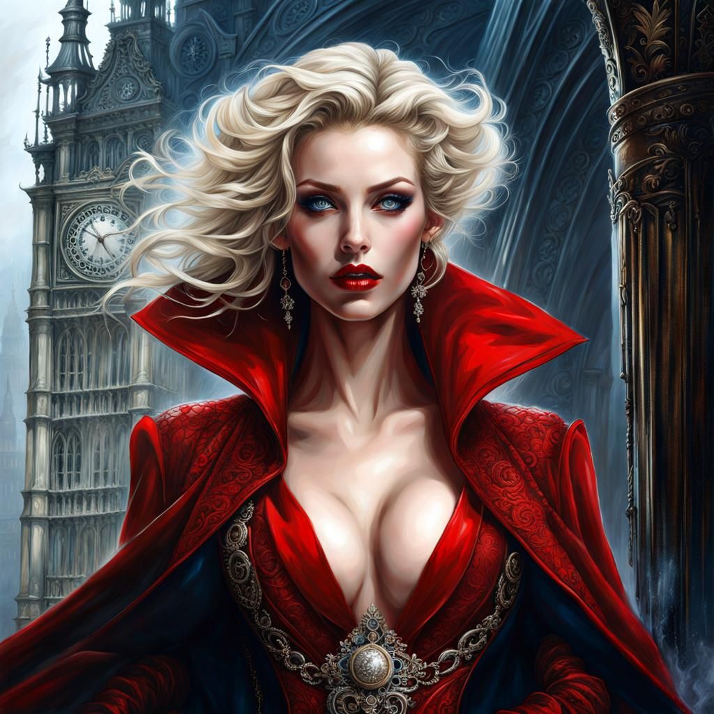 Gothic Beauty in Rainy London: Fantasy Art