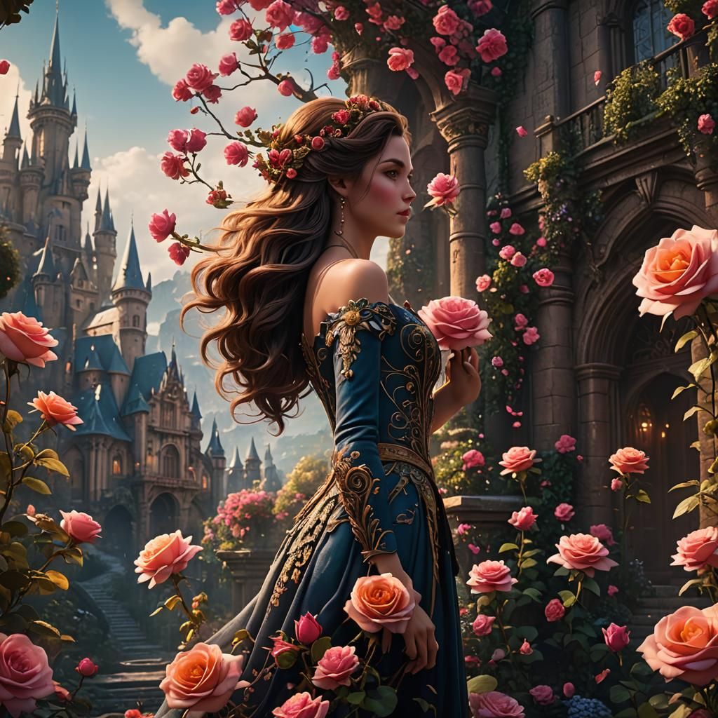 Shimmering Rose: Detailed Matte Painting in Deep Color