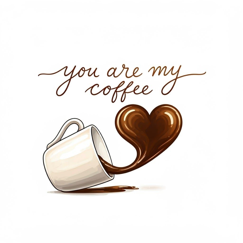 Whimsical Hand-Drawn Valentine's Card with Coffee Mug and He...