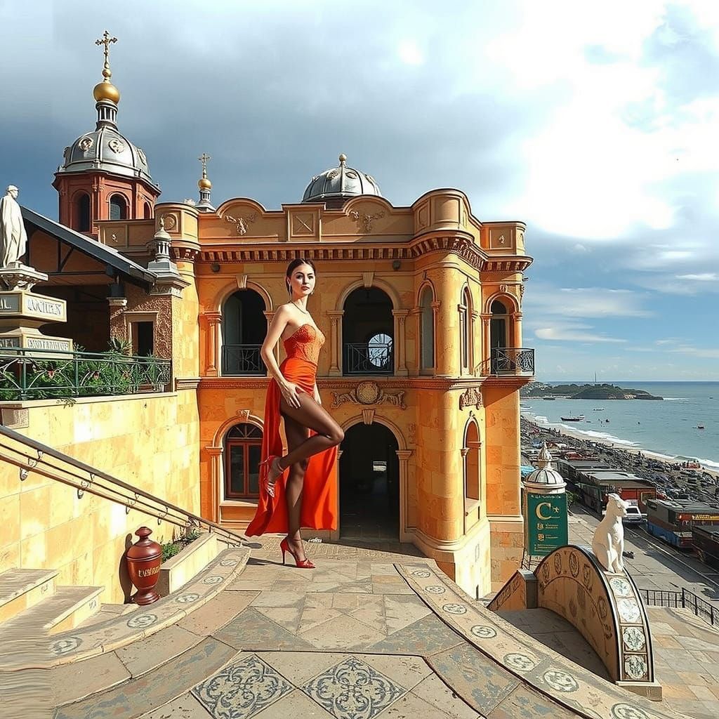 Elegant Woman in Surreal Psychedelic 3D Environment