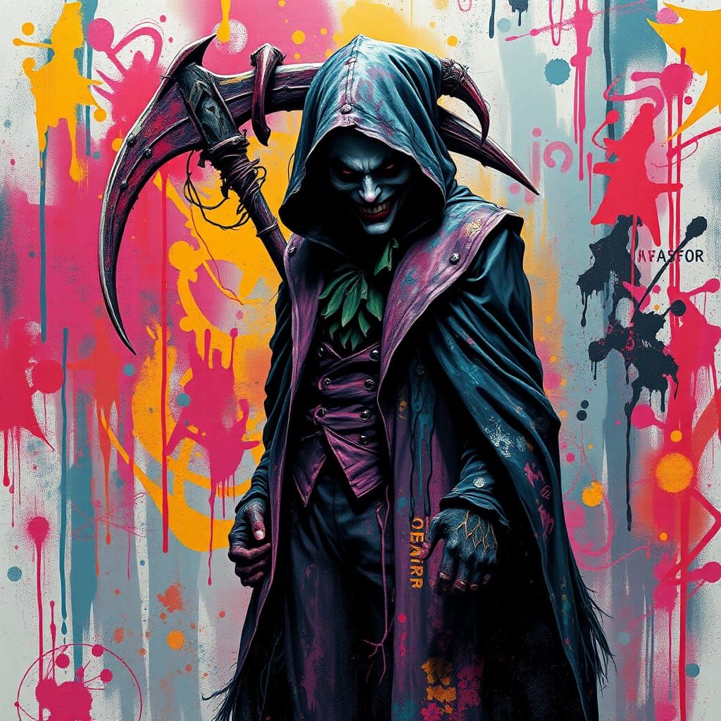 Joker as Grim Reaper in Graffiti Art Style