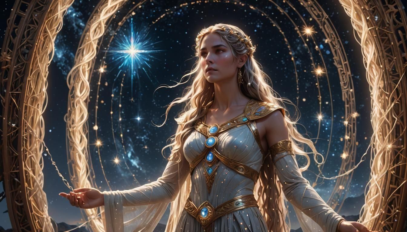 Goddess of Fate at a Loom of Stars