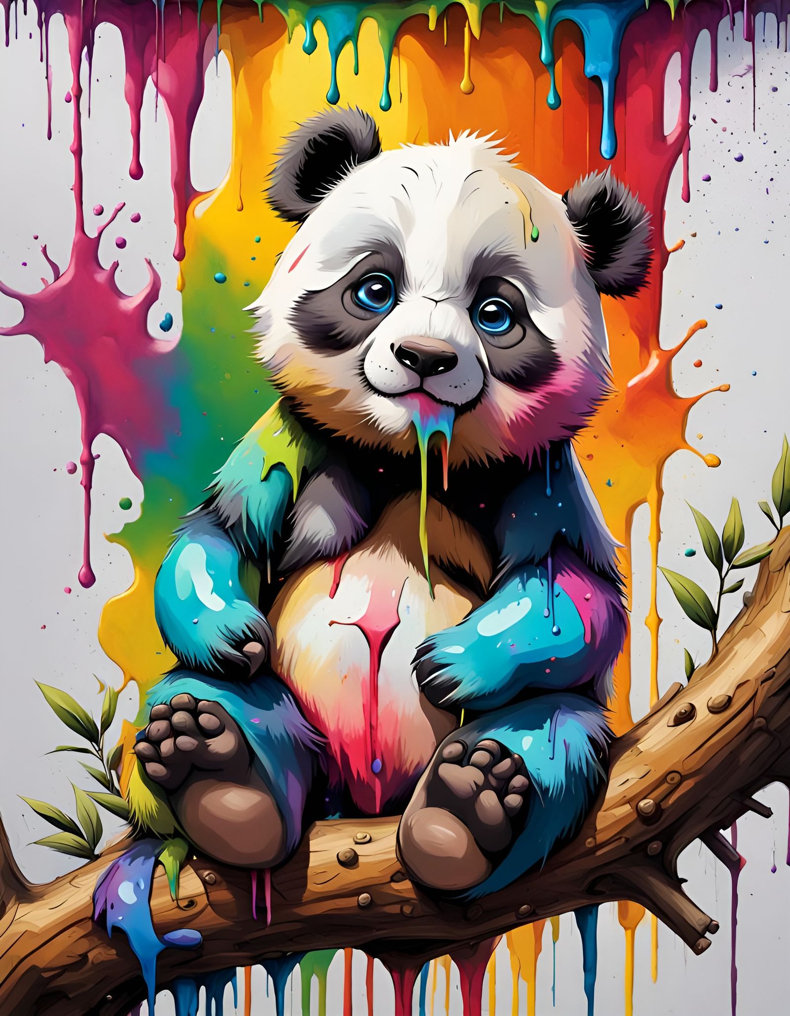 Rainbow Panda Crying in Graffiti Street Art