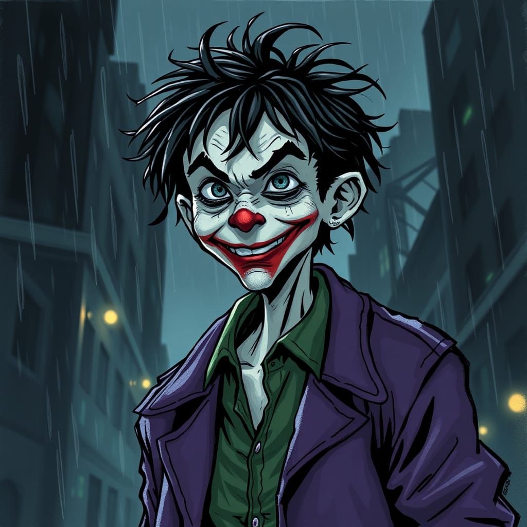 Gotham's Gaunt Clown Prince in Noir Comic Style