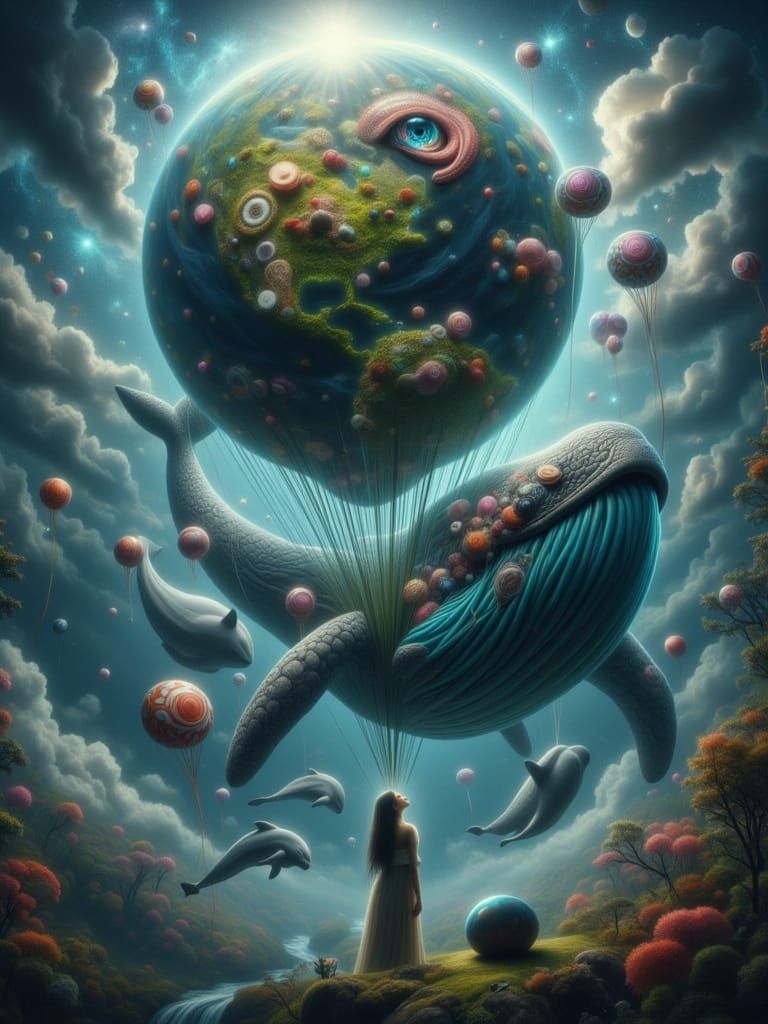 Whale Balloon: Cosmic Digital Painting in Pablo Amaringo Sty...