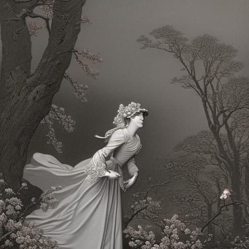 Eerie Cherry Blossoms in a Dramatic Horror Style