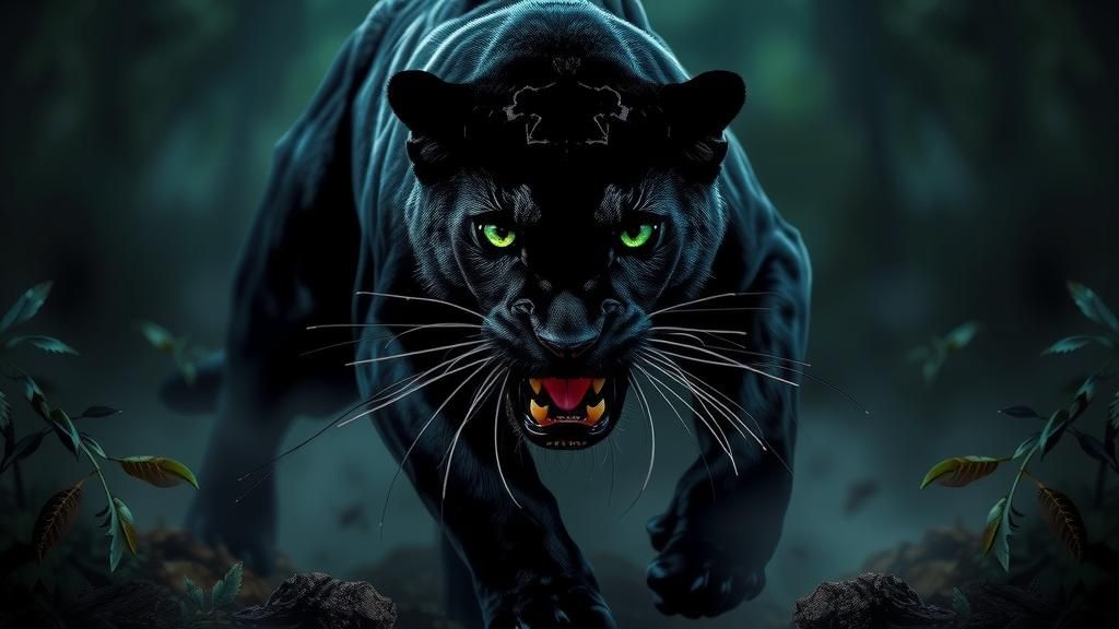Furious Black Panther in Misty Jungle