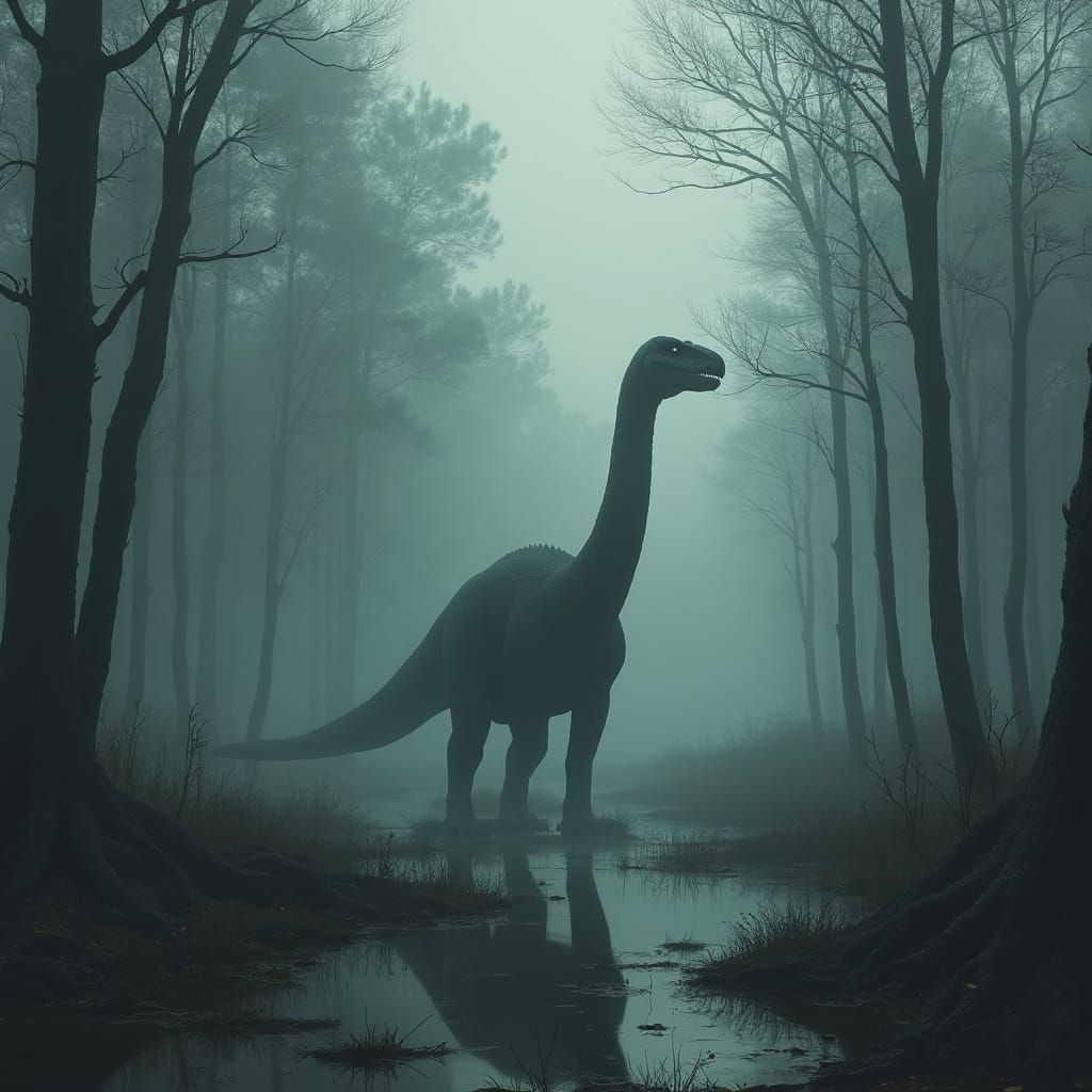 Mysterious Dinosaur Emerges from Cypress Swamp Fog