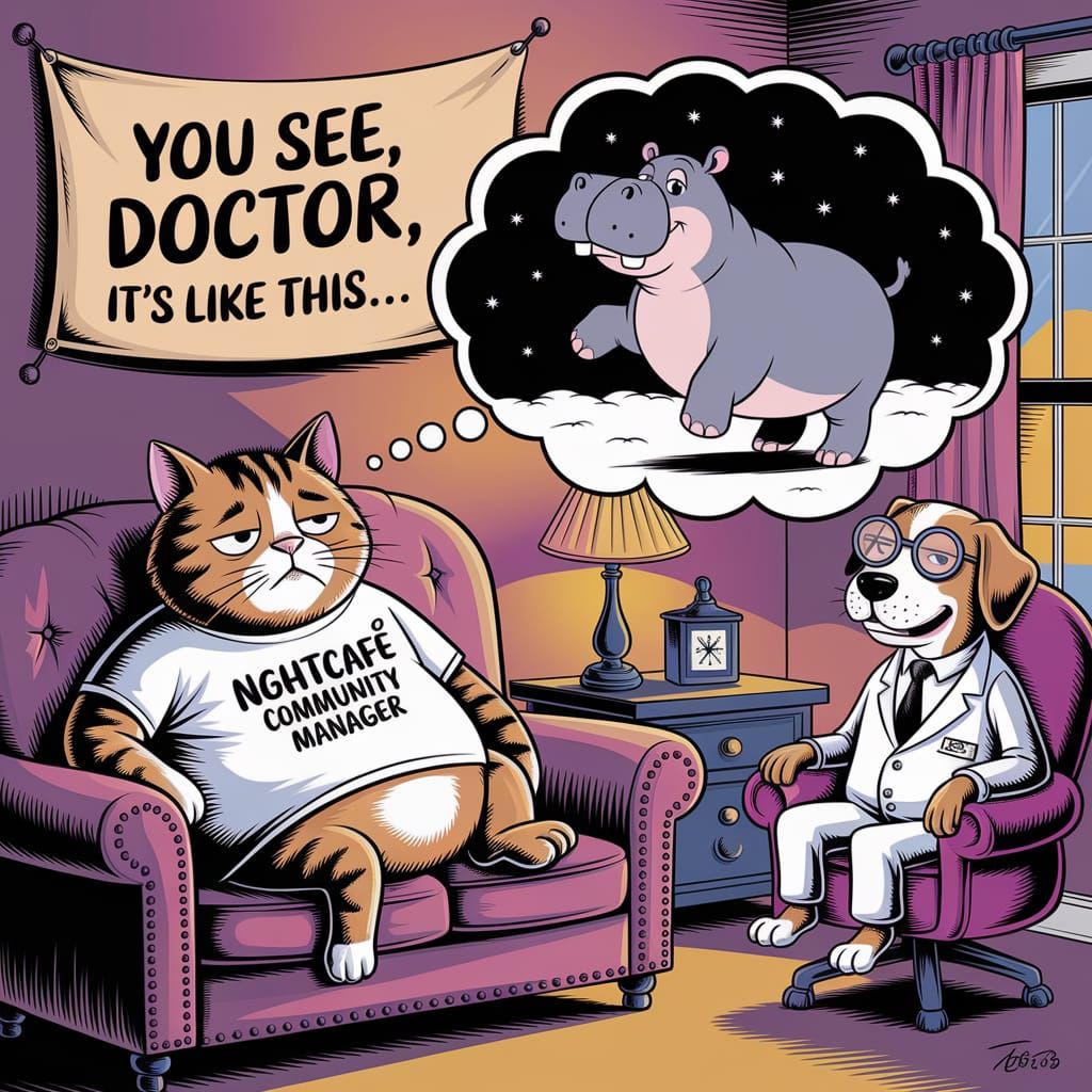 Sad Cat's Dream: Caricature Doctor's Office Scene