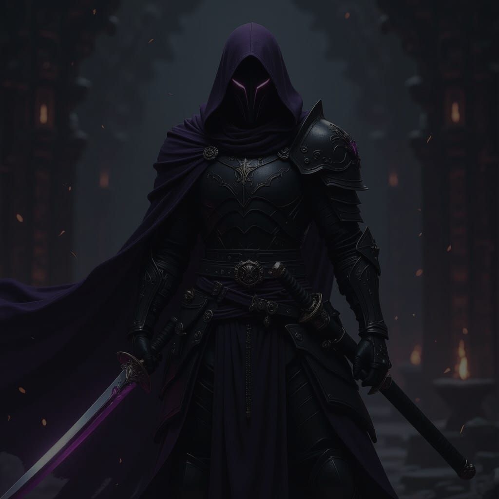 Armored Demon Knight with Katana in Matte Painting Style