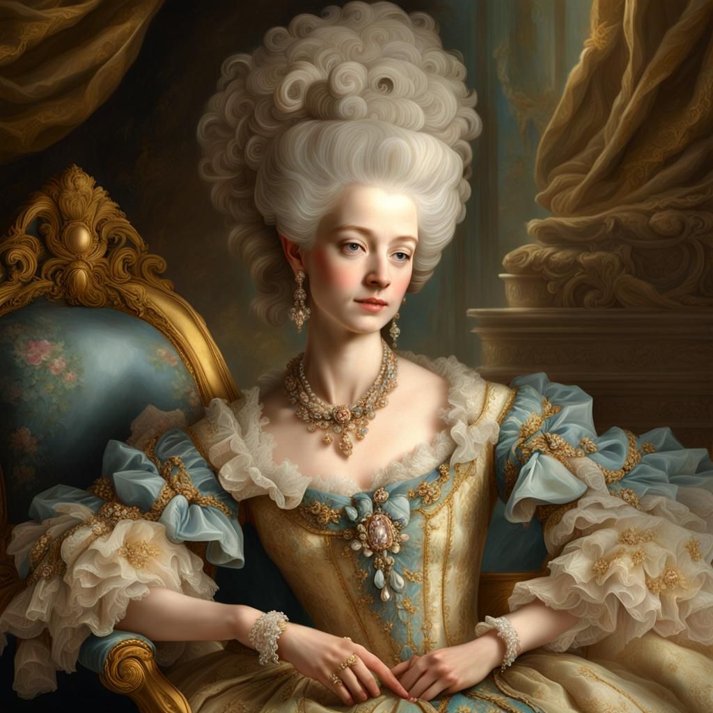 Marie Antoinette Rococo Portrait in Oil Painting Style