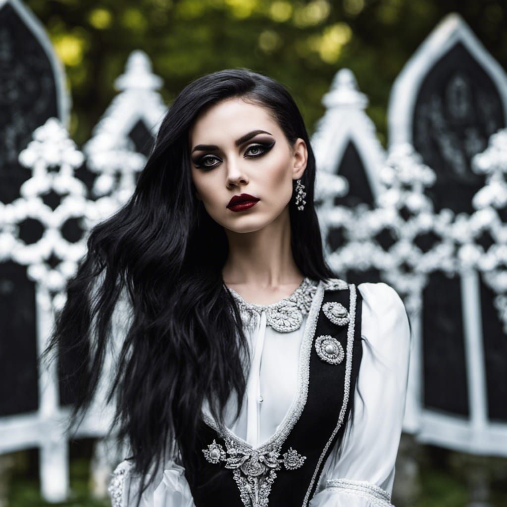 Goth Woman Portrait in Cemetery with Cinematic Lighting