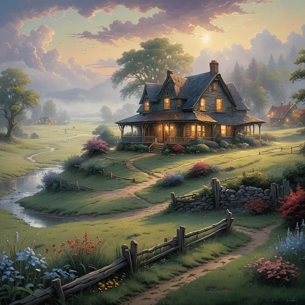 Lonely Prairie Home in Ethereal Fantasy Style
