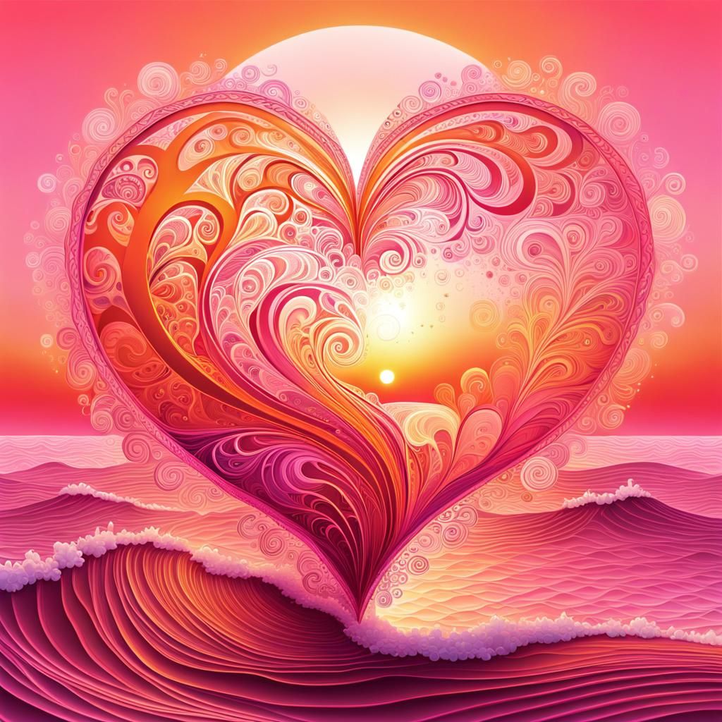 Ethereal Heart with Abstract Sunrise Background